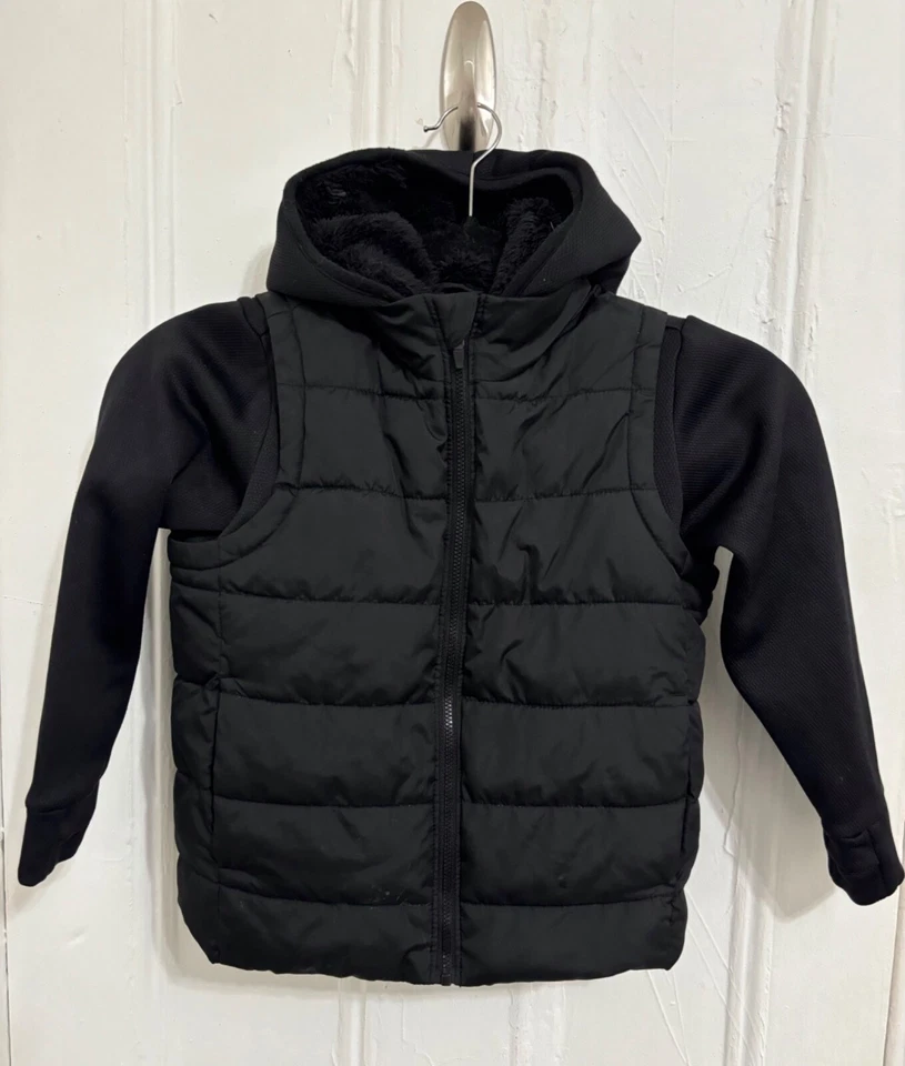 Young Boy's Warm Old Navy Black Lined Hooded Vest Zip Up Jacket Size XS - Image 1 of 3