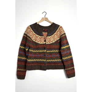 SUNDANCE Fair Isle Cardigan Sweater Wool Angora Blend Brown size Large - Picture 1 of 6