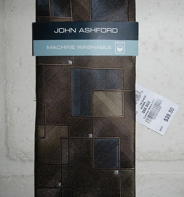 NWT John Ashford Geometric Exploding Squares Brown Mens Neck Tie $40 MSRP - Изображение 1 из 4