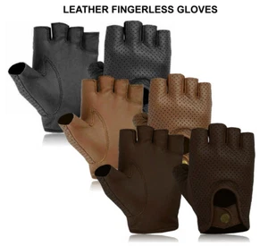 Fingerless Summer Leather Gloves Half Finger Gym Biker Cycling Sports Lifting - Picture 1 of 15