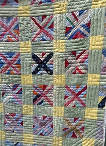 Antique VTG Patchwork QUILT Lattice X Four Patch 77x66 Good Cond C1920 Scrappy - Picture 1 of 24