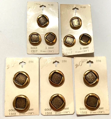 12 VTG Le Chic Metal Buttons Goldtone Square Textured Center Shank 7/8" & 3/4" - Image 1 of 4