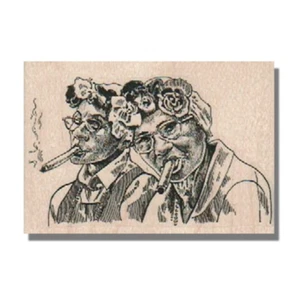 Wood Rubber Stamp, Ladies Smoking Cigars, 2 Friends, People, Women,Retro,Mom,Fun - Picture 1 of 2