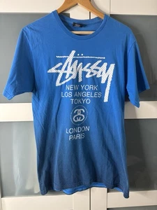 RAR Stussy Logo T Shirt Medium Kurzarm Tagging Graffiti Blau Unisex City - Bild 1 von 12