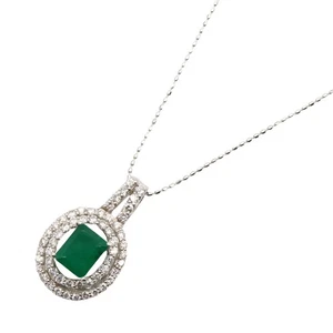JOYERÍA Esmeralda Diamante Collar 18KWG Oro Blanco Verde Usado Mujer Colgante - Imagen 1 de 8