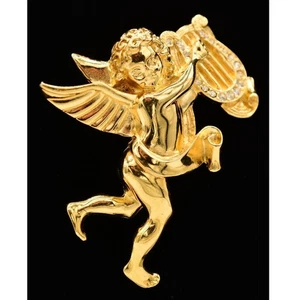 Givenchy Vintage Weihnachtsengel Anstecknadel Brosche Cherub Kristall gold signiert 80er Bin7 - Bild 1 von 12