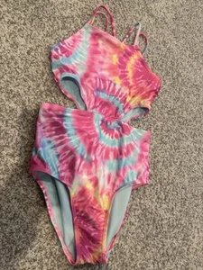 Girls Size 12 Breaking Waves Pink Tie Dye Swimsuit - Picture 1 of 7