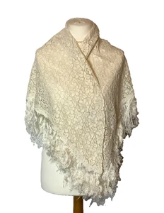 Ivory Lace Wrap / Shawl with Deep Fringe - Picture 1 of 8