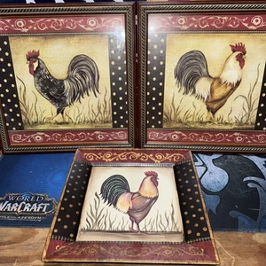 Kimberly Poloson Framed Rooster Prints And Decorative Plate - Picture 1 of 4