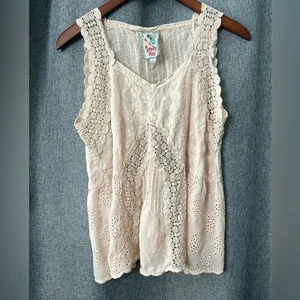 Blusa sin mangas Johnny Was talla S bordado encaje halo fluido boho festival - Imagen 1 de 6