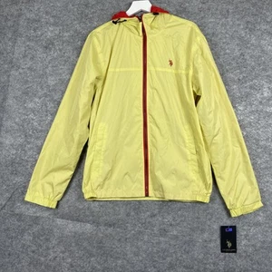 U.S Polo ASSN Men’s Medium Yellow Full Zip Windbreaker Jacket hood drawstrings - Picture 1 of 20