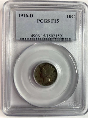 1916 D 10C Mercury Dime, PCGS Fine 15, Key Date of the Series - Image 1 of 4