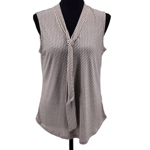 Adrianna Papell Stretchy Geometric Tie V-Neck Sleeveless Blouse Women's Sz S - Picture 1 of 9