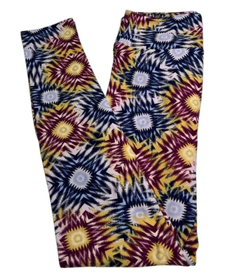 Leggings LuLaRoe OS Talla Única AZUL CIRUELA Línea Retro Coloridos TRIBAL Divertidos Geométricos Foto 1 de 4