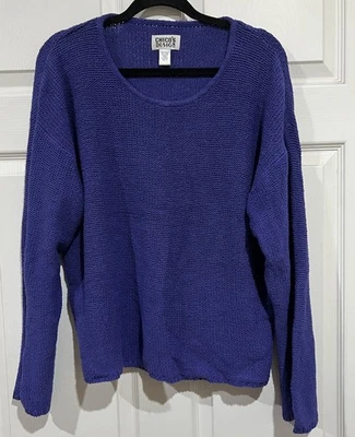 Suéter Pullover Chico’s Design Mujer’s Chico’s Talla 3 Púrpura Mezcla Seda Lino Foto 1 de 4