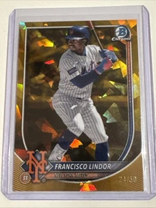 2025 Bowman Chrome Sapphire Francisco Lindor Gold Refractor #24/50 Mets - Bild 1 von 3