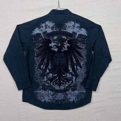 Y2K Eighty Eight Graphic Striped Skater Grunge Button Down Shirt - Image 1 of 4