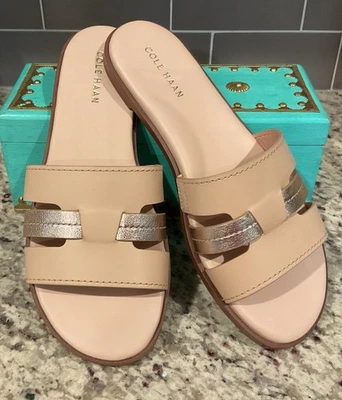 COLE HAAN Women's Sz 7.5 M  FLYNN Slotted Slides Porcelain-Rose Gold MSRP $140 - Image 1 of 4