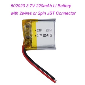 Batería Li 3.7V 220mAh 0.814Wh 502020 JST 2Pin Conector Para Mouse GPS - Imagen 1 de 21