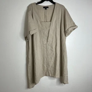 ELLOS Damen Übergröße 1X hellbraun Leinenmischung Taschensaum Tunika Bluse Lagenlook - Bild 1 von 9