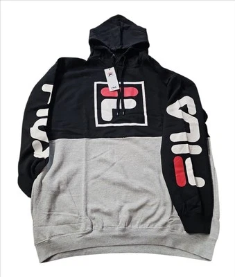 Fila Colorblock Fleece Pullover Hoodie Big and Tall Men's 2XL Black Heather Grey - Image 1 of 4