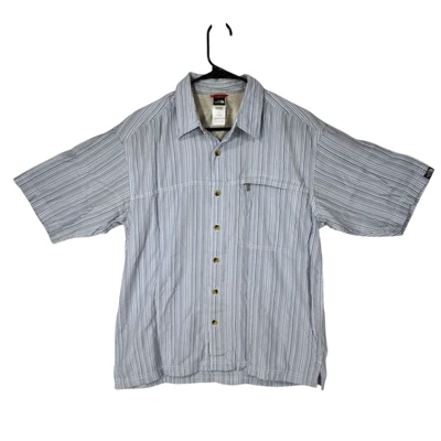 North Face M Mens Short Sleeve Button Up Shirt Striped Blue Performance Fishing - Image 1 of 4