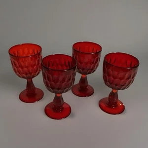 4 copas de agua con huella digital roja rubí Fenton Glass - Imagen 1 de 3