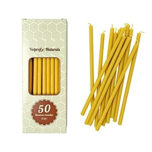 50 Natural 100% Pure Raw Beeswax Taper Candles (6") Natural Honey Scent, - Picture 1 of 9