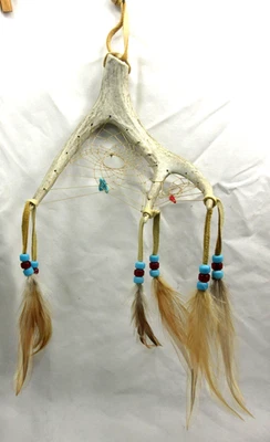 Cuerno hecho en nativos americanos atrapasueños, atrapasueños, turquesa, certificado de autenticidad #ADC-11 Foto 1 de 4