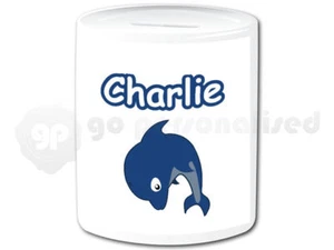 Personalisierte Keramik Spardose - Delphin Design - blau - Bild 1 von 1