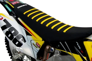 1996-2000 SUZUKI RM 250 Seat Cover Gripper ALL BLACK / YELLOW RIBS #74 - Picture 1 of 3