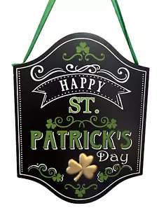 "Happy St. Patrick’s Day" Wandschild 12,75” x 8,25” MDF Gold Kleeblatt schwarz grün - Bild 1 von 2