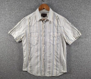 MARLBORO CLASSICS Vintage Men Striped Plisse Cotton Button Western Shirt Size M - Picture 1 of 12