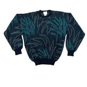 HERREN STORE Vintage 80er Pullover Herren L Wolle Strick Grün Preppy Blumen Blatt Natur 42" - Bild 1 von 22