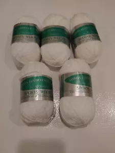 Lot/5 Skeins Nomis Sports Lustro Excellence Yarn White 1 Dye Lot Knit Croch Vtg - Picture 1 of 12