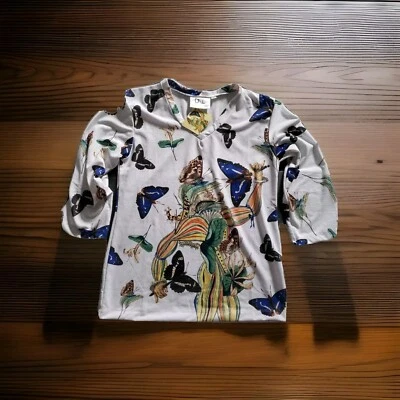 Salvador Dalí Museo Mujer Talla Pequeña Blusa Camisa Nueva Etiqueta Mariposa Poliéster Foto 1 de 4
