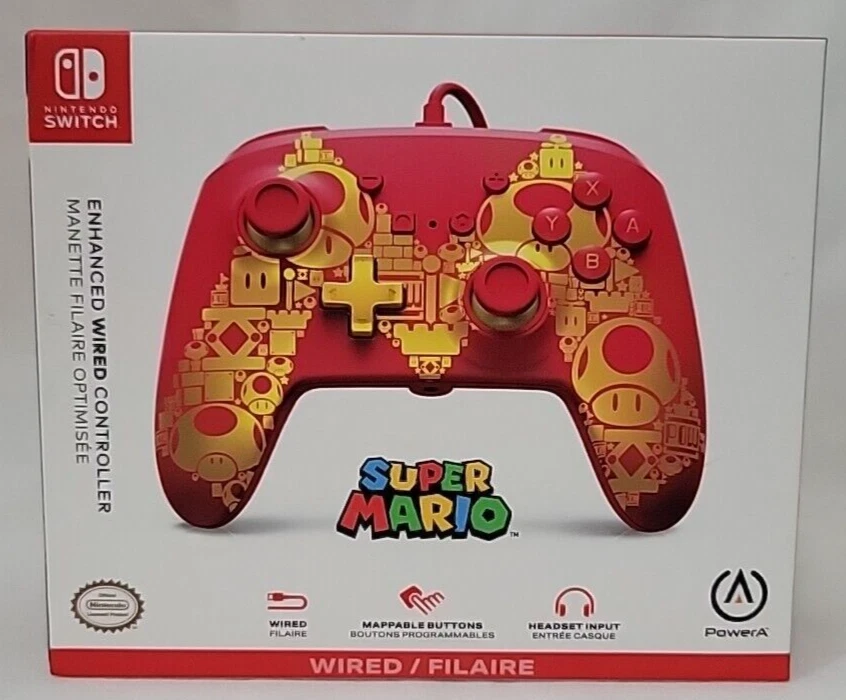 Nintendo Switch Enhanced Wired Controller Super Mario Theme Red w/ Golden M - Image 1 of 2