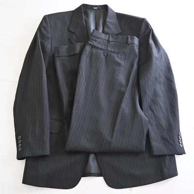 Bios Le Collezioni 44L 36x30 Gray Stripe Wool Cashmere Mens Jacket Pants Suit - Image 1 of 4