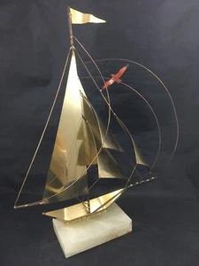 Maritim Art Segelboot Messing Marmorsockel Draht & Blech Kunstboot Vintage MCM - Bild 1 von 10