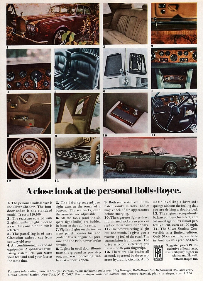 1970 年劳斯莱斯银影 14 张图片原版彩色广告  — 第 1/1 张图片
