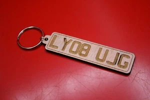 Laser Engraved Plywood Keyring UK REG License Plate Design Custom Personalised - Picture 1 of 5