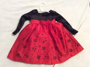 Youngland Girls 12M Christmas Holiday Party Dress Black Velvet Red Floral - Picture 1 of 7