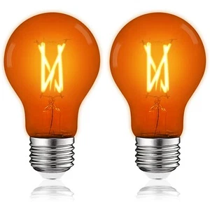 Luxrite A19 Edison LED Orange Light Bulb 4.5W=60W UL E26 Indoor Outdoor 2 Pack - Picture 1 of 7