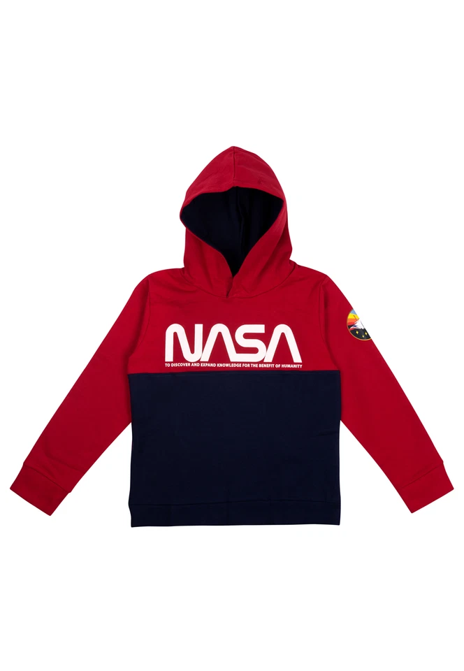UNITED LABELS NASA Hoodie Jungen - Kapuzenpullover Pullover Kapuze Sweatshirt Rot/Blau