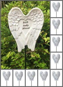 White & Silver Angel Wings Memorial Stick Remembrance Plaque Tribute Spike Stake - Picture 1 of 17