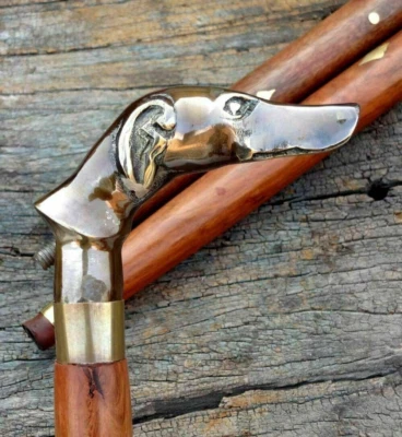 Cabeza de mango de perro victoriano de latón bastón de diseñador bastón de madera vintage regalo Foto 1 de 4