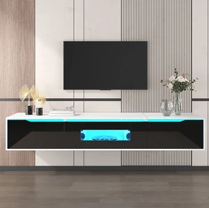 TV Schrank mit LED-Beleuchtung Hochglanz Hängend/Stehend Lowboard 180cm Schwarz - Bild 1 von 15
