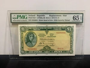 1974(ND)Ireland-Republic, £1 Pound P-64c* LADY LAVERY "REPLACEMENT" PMG 65 EPQ - Picture 1 of 2