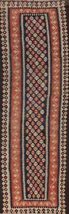 Vegetable Dye Kelim Marineblau 12 Fuß Läufer Teppich Handgewebt Wendeteppich 3x12 - Bild 1 von 16