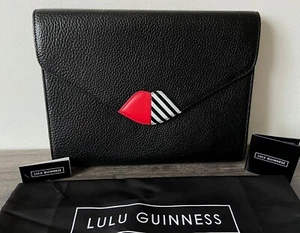 LULU GUINNESS BLACK LEATHER 50/50 LIP LEILA CLUTCH BNWT - Picture 1 of 8